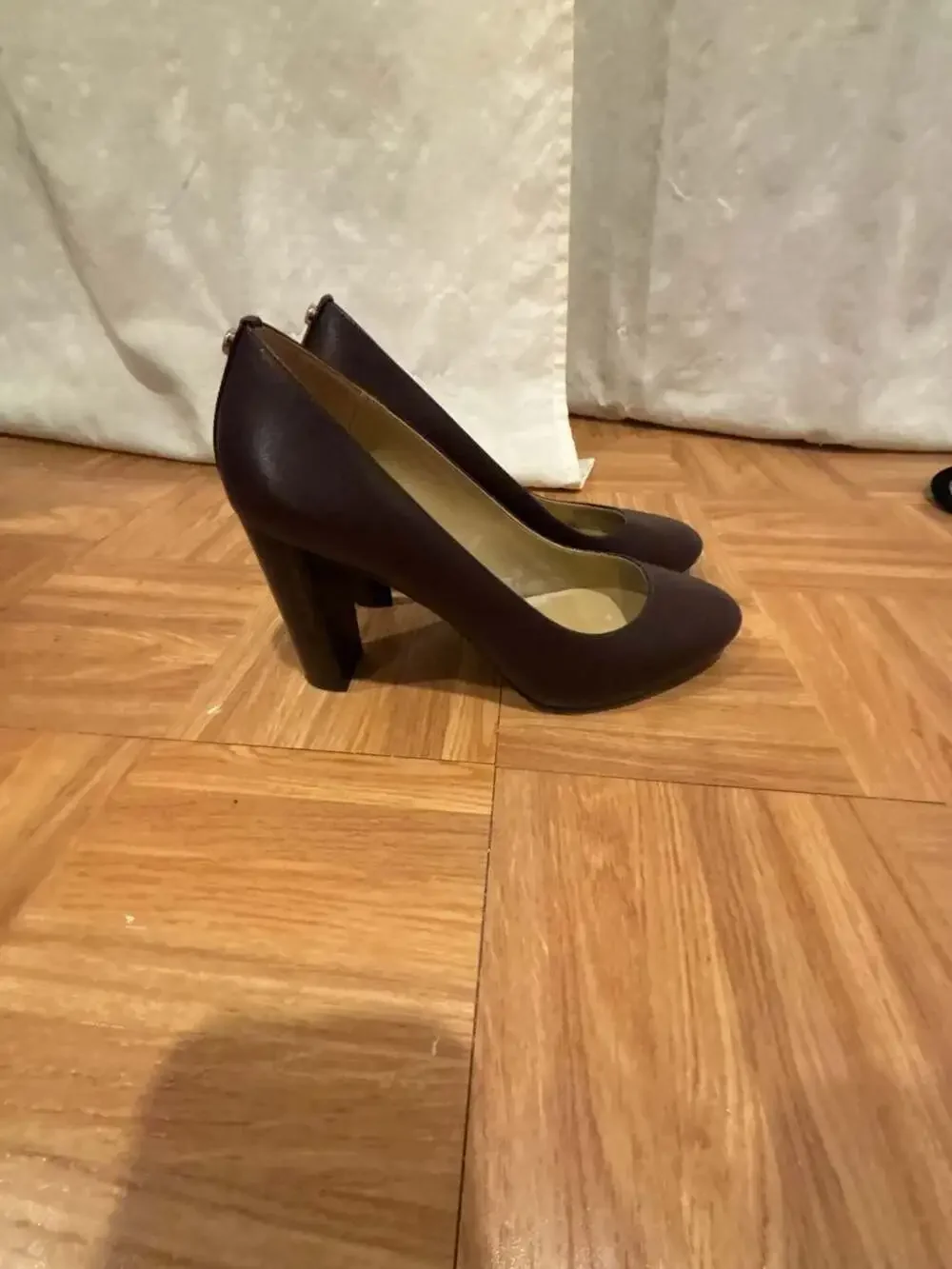 Michael Michael Kors Dark Brown Leather Round-Toe Block Heel Pumps